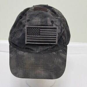 Tactical Air Mesh Low Crown Flex Military Hat Front Flag Patch Black EUC